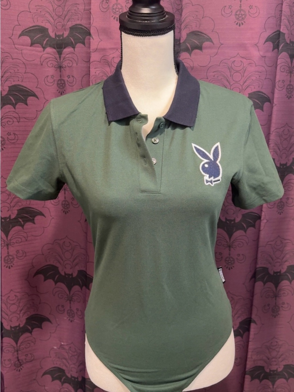 PLAYBOY Green Polo Bodysuit with Collar